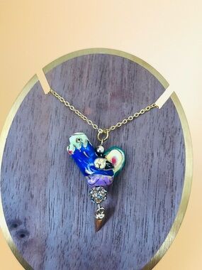 Colorful porcelain Bird Pendant Necklace